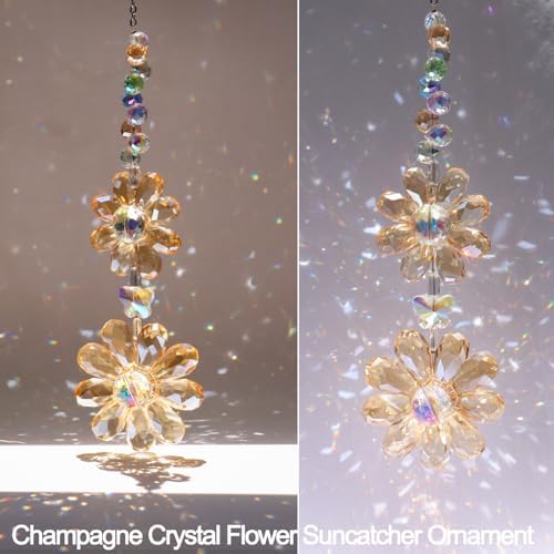 Crystal Flower Suncatcher Hanging Ornament, Rainbow Maker Window Sun Catcher Indoor Outdoor Patio Garden Decor (Gold) - Image 6