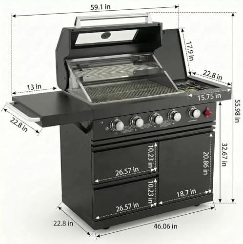 46" SS304 Gas Outdoor Kitchen Island, 6-Burner 75300 BTU Grill, Black - Image 2