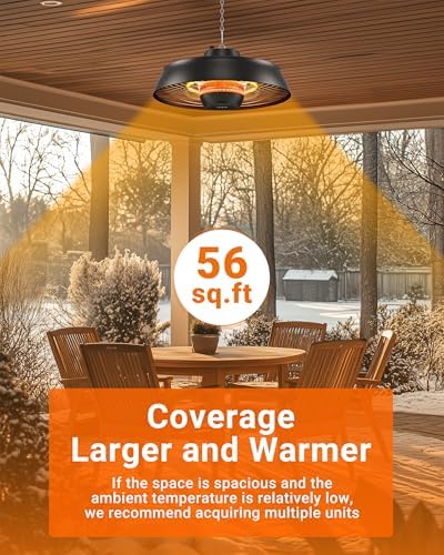 PASAPAIR 1500W Carbon Infrared Hanging Patio Heater, 3-Second Warmth, Black - Image 5