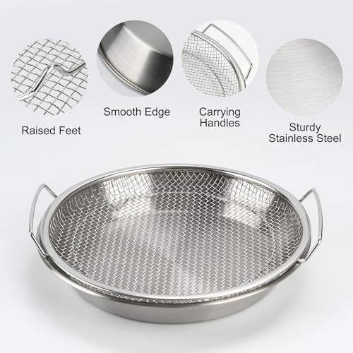 Oil Filter Tray, Stainless Steel Mesh Drain Basket Colanders Air Fryer Accessories for Fried Food Draining Rack Barbecue Grill Tray Net Draining Pan Strainer for Vegetable Dessert (9.5 Inch) - Image 2