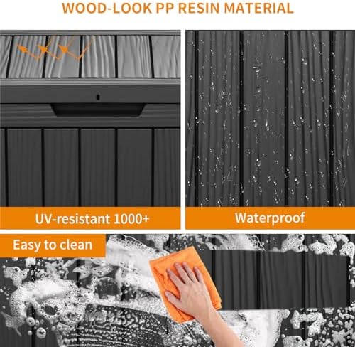 PatioZen 45 Gallon Outdoor Deck Box,Waterproof Resin Outdoor Storage Boxes, Outside Storage Lockable Container for Garden Tools,Indooor Cushions,Accessories (Black) - Image 7