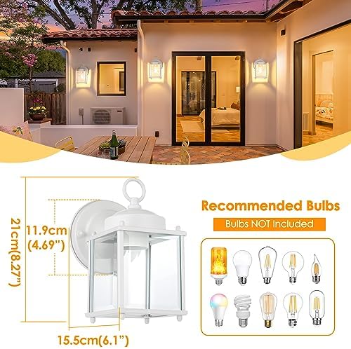 MATAMEYE Outdoor Wall Lantern, Exterior White Waterproof Wall Sconce Lighting Fixtures, Front Door Wall Lights with Clear Beveled Glass Shade, 2 Pack - Image 4