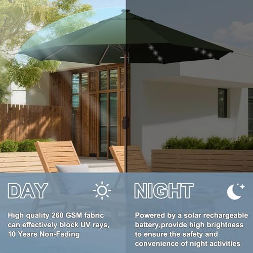 EliteShade USA 10-Year-Non-Fading 10ft Market Patio Umbrella, Commercial Grade Table Sun Umbrella with 80 Solar LED Lights, Crank Open, Windproof & UPF 50+ UV Protection for Garden, Deck, Pool, Backyard, No Tilt, Fern - Image 5