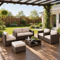 LOUVIXA 7 Piece Outdoor Patio Furniture Set, Rattan Chairs Glass Table Wicker Conversation Seating Sectional Sofa with Cushions (Brown-Beige, 7Pcs-2 Layer Coffee Table) by LOUVIXA