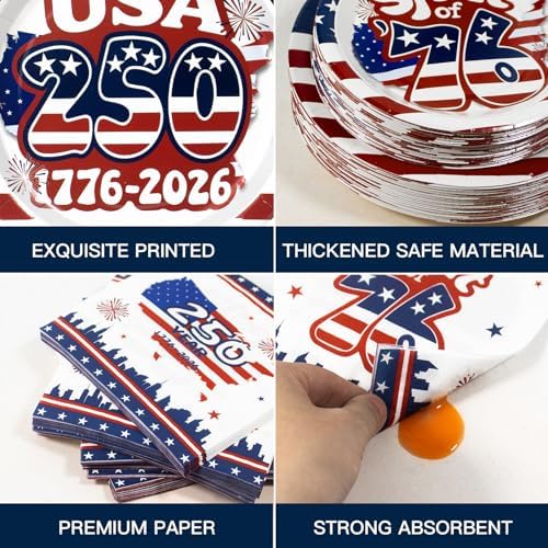 180Pcs 4th of July paper Plates and Napkins Party Supplies,Serve 60 - Image 3