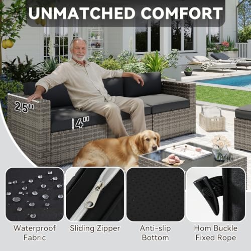 Aoxun Patio Furniture Sets, 14-Piece Outdoor Patio Furniture with 44'' Propane Gas Firepit Table, Wicker Outdoor Conversation Set Sectional Sofa for Backyard, Poolside, Garden - Image 4