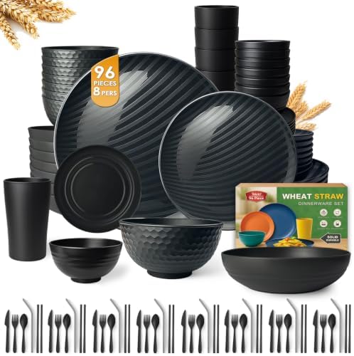 Teivio 96-Piece Plates and Bowls Sets for 8, with Flatware Dinnerware Sets by Teivio
