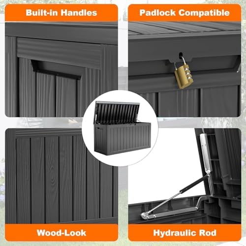 PatioZen 80 Gallon Resin Deck Box, Lockable Outdoor Storage Box for Patio Cushions Storage Furniture,Garden Tools, Pool Supplies, Weatherproof and UV Resistant (Black) - Image 3