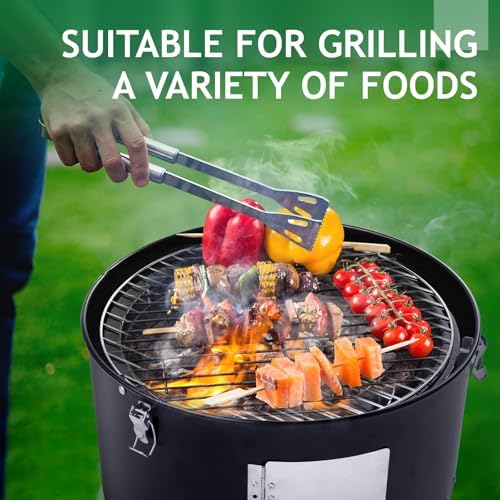 VINGLI 3-in-1 Vertical Charcoal Grill, 18.5'' Round Charcoal Smoker with Built-in Thermometer, Air Vent and 2 Access Doors, Perfect for Outdoor Cooking, Camping, Picnics, BBQs, and Tailgating Parties - Image 4