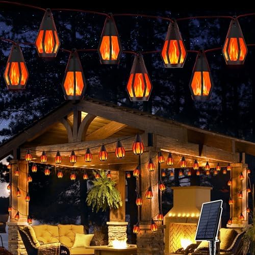 Solar String Lights for Outside, 33Ft Solar Patio Light with 15 Flickering by Jnaurb