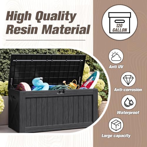 JUMMICO 120 Gallon Resin Deck Box, Large Outdoor Storage Box Waterproof - Image 3