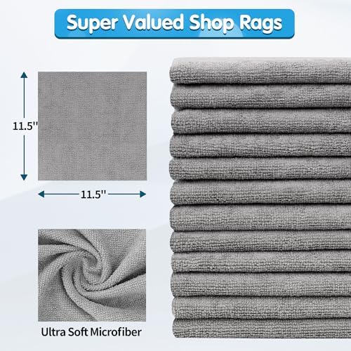 FIXSMITH Shop Towels, Pack of 150, Grey Microfiber Cleaning Cloth Bulk, Microfiber Towels for Cars, All-Purpose Absorbent Cleaning Rags, Dust Cloth for Automotive, Mechanic, Garage, 11.5 x 11.5 inch - Image 2