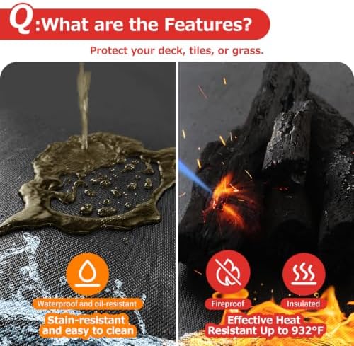 Matace 76x52 Fireproof Grease Mats for Under Outdoor Grill, Extra Large Double-Sided Fire Retardant Silicone Floor Mat for BBQ, Camping Stove, Fire Pit, Waterproof Patio & Deck Protector, Black - Image 3