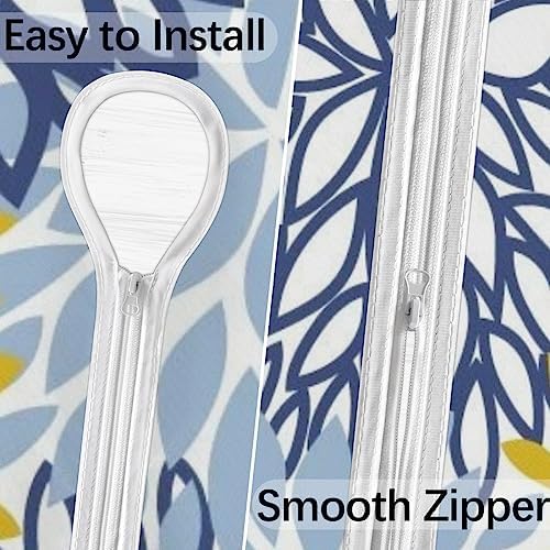Fitted Round Tablecloth with Umbrella Hole and Zipper Spring Floral Outdoor Elastic Table Cloth 36"-44" Oil-Proof Waterproof Yellow Navy Chrysanthemum Patio Table Cover for Picnic Party - Image 3