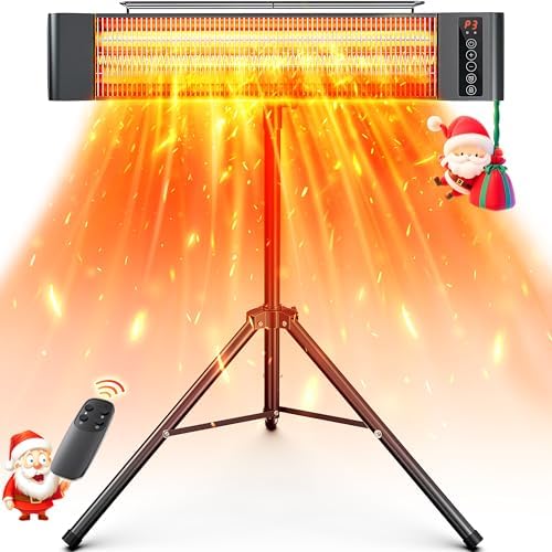 VAGKRI Outdoor Heaters, Electric Infrared Patio Heater with Remote and 12H Timer, IP65 Waterproof, 3 Heat Levels, Wall Mount or Tripod Stand for Home, Office, Patio, Garage by VAGKRI