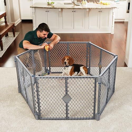 MyPet Petyard: 5.5 Ft. Wide Customizable Folding Dog Playpen Indoor/Outdoor. Made in USA. 6-Panel Puppy Playpen. Freestanding Play Pen Dog Gate 26" Tall, Fieldstone - Image 2