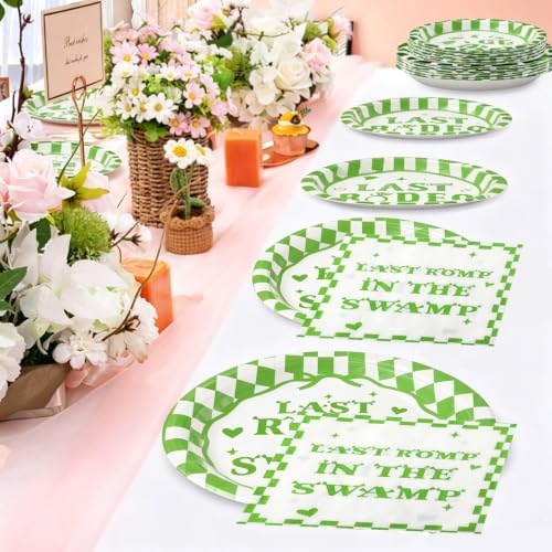 125 Pcs Last Romp in the Swamp Tableware Set, Serves 25 Guests,Swamp Themed Bachelorette Supplies with Green Plaid Plates, Napkins & Forks,Green Tableware for Bachelorette, Bridal Shower - Image 7