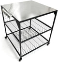 Three-Shelf Movable Stainless Steel & Steel Outdoor Dining Cart Table Pizza Oven Protable Grill and Heavy Duty Grill Cart Outdoor Table by HWGckct