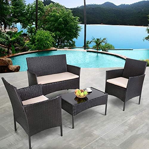 Homall 4 Pieces Outdoor Patio Furniture Sets Rattan Chair Wicker Set,Outdoor Indoor Use Backyard Porch Garden Poolside Balcony Furniture (Black and Beige) - Image 2