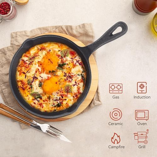 Z GRILLS Mini Cast Iron Skillets, Pre-Seasoned Cast Iron Frying Pan for Cooking & Grill, Stovetop, Camping Firepit, Induction, Oven Safe Cookware, 6.5 Inch - Image 2