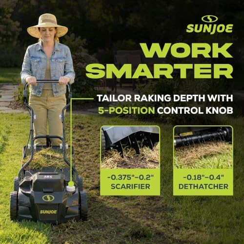 Sun Joe Cordless Scarifier & Dethatcher with 5 Depth Positions & 600W Brushless Motor, 15-Inch Cutting Width - Heavy-Duty Yard Trimmer Machine for Gardening Care and Lawn Maintenance, 24V-X2-DTS15 - Image 3