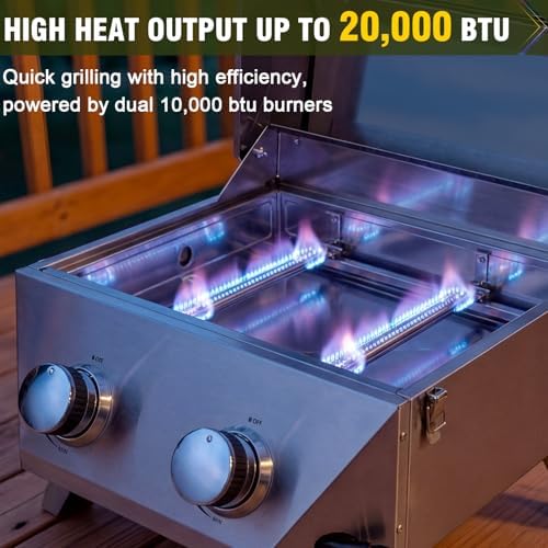 Bestfire 2-Burner Tabletop Gas Grill with Viewing Glass Lid, 20,000 BTU Stainless Steel Portable Propane BBQ Grill, Built-in Thermometer & Push-Button Ignition, for Outdoor Camping, RV, Tailgating - Image 3
