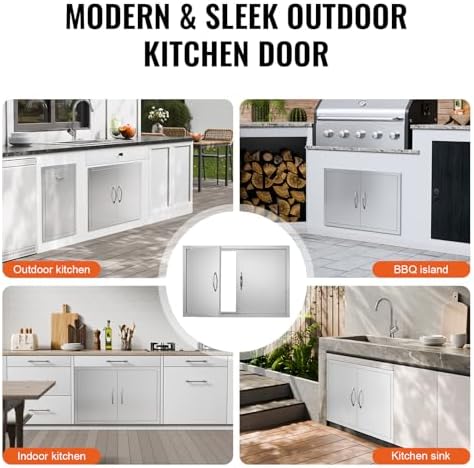 VEVOR BBQ Access Door, 33W x 22H Inch Double Outdoor Kitchen Door, Stainless Steel Flush Mount, Wall Vertical with Handles, for BBQ Island, Grilling Station, Outside Cabinet - Image 6