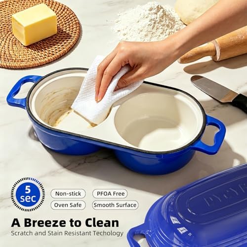 Enameled Cast Iron Dutch Oven Pot with Lid, Double Bread Loaf Pan - Image 6