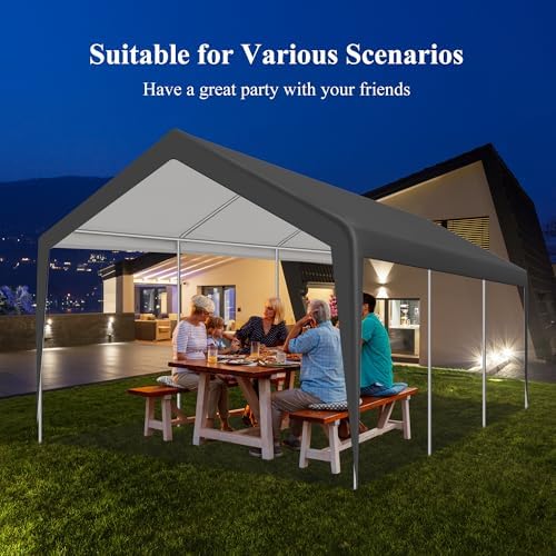 Carport 12x20 FT Heavy Duty Carport Canopy, Portable Garage with 4 Windows & Side-Opening Door, for Pickup, Boats, Car and Truck (12x20 FT Grey) - Image 5