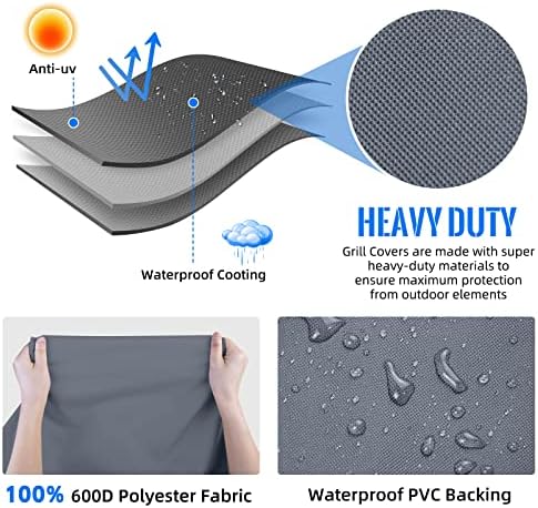 Grill Cover 600D Heavy Duty, Universal Fit Waterproof BBQ Grill Protector with Adjustable Straps, Weatherproof Outdoor Oven Cover for All Seasons - Image 5