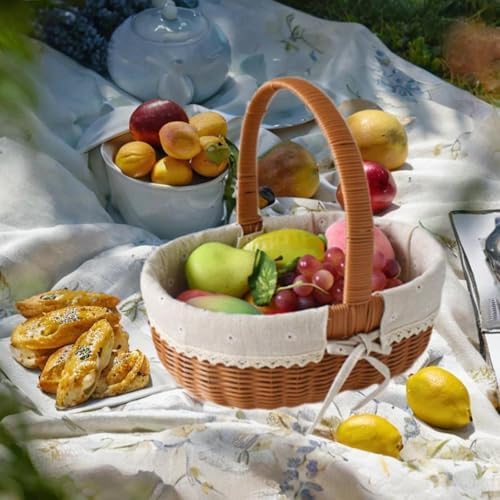 Imitation Rattan Picnic Basket Picnic Hamper Woven Storage Basket Fruit Basket for Bread Fishing Garden BBQ Outdoor Camping- Style C - Image 4