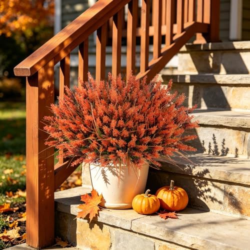 24 Bundles Fall Faux Outdoor Plants, UV Resistant Artificial Fake Lavender with Monkey Grass, Realistic Faux Lavender Greenery Shrubs for Patio Porch Yard Garden Pathway Window Box Fall Home Decor - Image 5