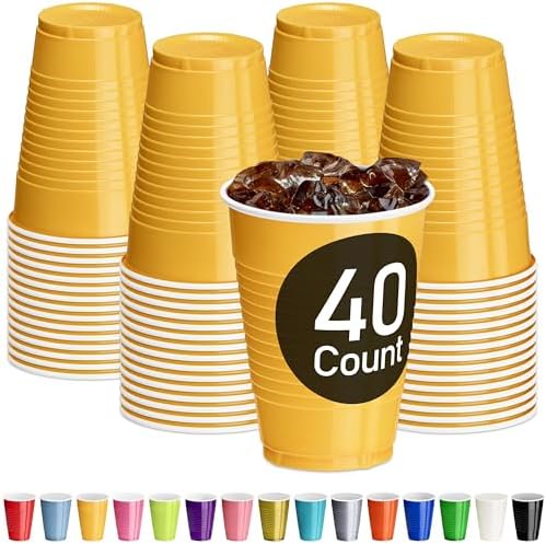 DecorRack Yellow Plastic Cups, 12 oz Disposable Cups, Reusable Party Supplies (40 Count) by DecorRack