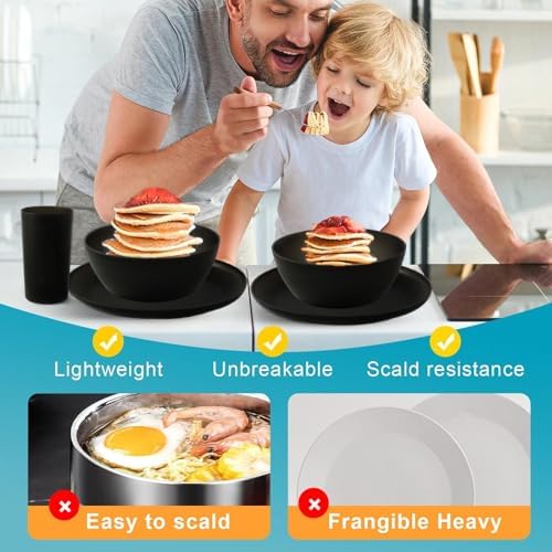 24pcs Matte Black Dinnerware Set, Plates Bowls & Cups, Unbreakable Dishes for 8, Reusable BPA‑Free Tableware, Dishwasher Safe for Kitchen Party Picnic Camping, Bonus Cutlery Set Included - Image 5