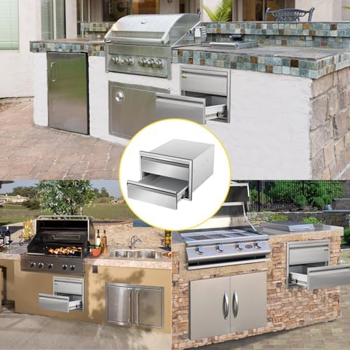 Outdoor Kitchen Drawers 18" W x 13"H x 21"D Triple BBQ Drawers Stainless Steel Built-in Drawer for Outdoor Kitchen Island, Patio Grill Station - Image 6