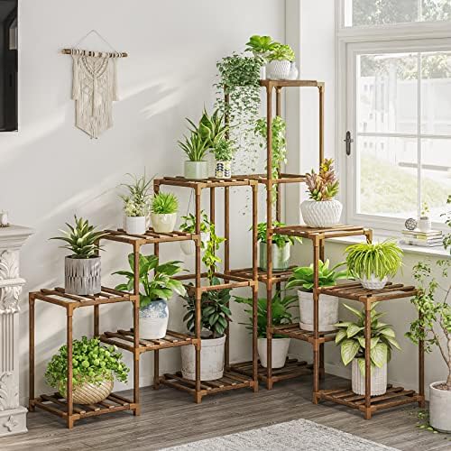 Bamworld Plant Stand Indoor Corner Plant Shelf Outdoor Flower Shelves Wooden Plant Stands Garden Wood Plant Holder Rack for Living Room Corner Lawn Window 03B by Bamworld