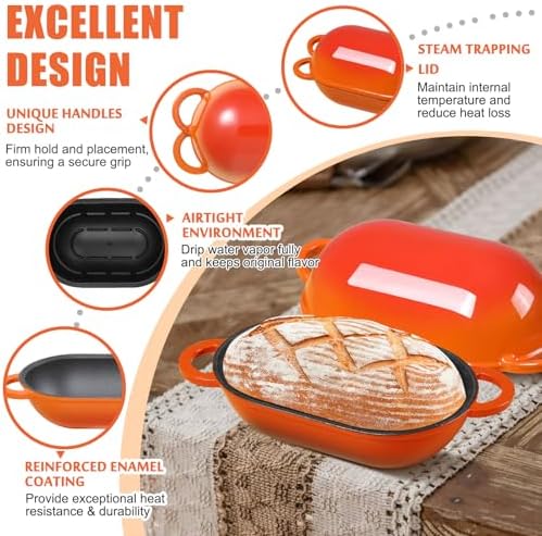 2.5 QT Enameled Cast Iron Sourdough Bread Oven, Loaf Pan with Lid - Image 7