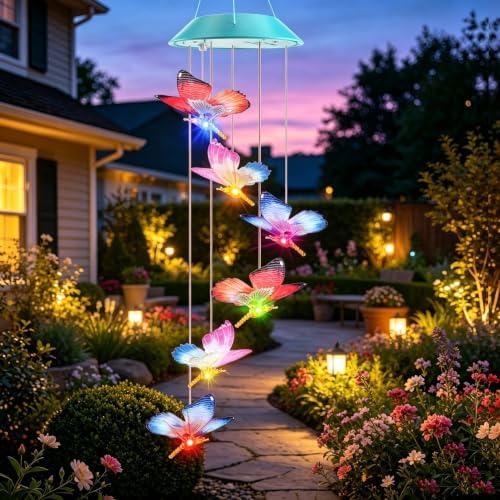 Solar Wind Chime for Ouside, Color Changing Dynamic Butterfly Wind Chimes by Zeiliuled