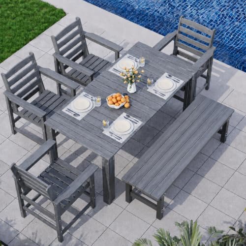 Dining Table Set, 6-Piece HDPE Outdoor Dining Set for 6, Gray by Unknown
