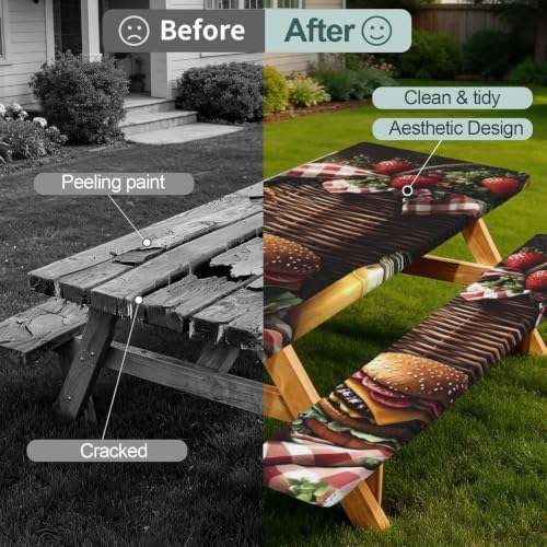 Picnic Table Cover With Bench Covers Tablecloth-Picnic Basket Burger - Image 2