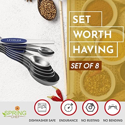 Spring Chef 8 Magnetic Measuring Spoons Set for Baking & Cooking, Sapphire - Image 3