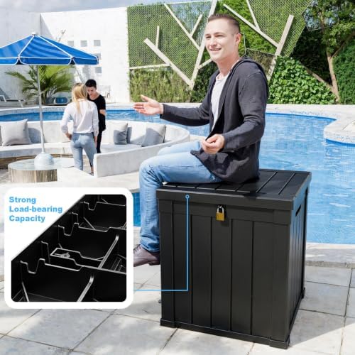 50 Gallon Waterproof Outdoor Resin Deck Box, Lockable Storage Container for Patio Furniture, Garden Tools (50 Gallon, Black) - Image 6