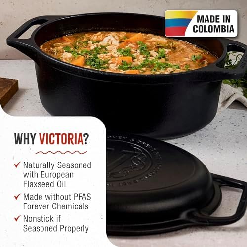 Victoria 6-Quart Cast Iron Oval Dutch Oven, Combination Combo Cooker Pot and Skillet, Bread Baker, Made in Colombia, 2-Piece Set - Image 2