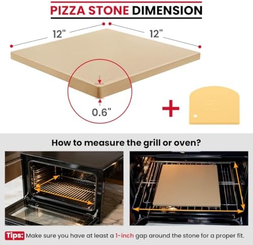 Unicook 12"x12" Square Pizza Stone for Oven Grill, Cordierite Baking Stone - Image 2