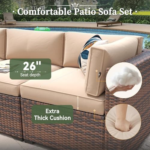 Aoxun 8 Piece Patio Furniture Set with 44" Fire Pit Table Wicker Rattan - Image 3