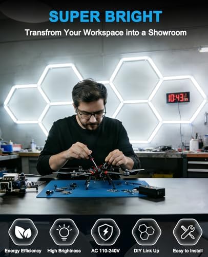 Hexagon led Lights: DIY Ceiling LED Light Hexagon Garage Lights 63070LM - Image 2