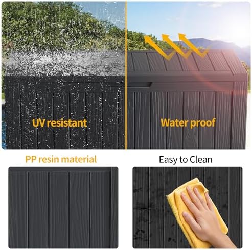 90 Gallon Waterproof Outdoor Storage Box,Resin Deck Box,Lockable Outside Storage Box Container for Patio Furniure,Garden,Tools (90 Gallon,Black) - Image 6