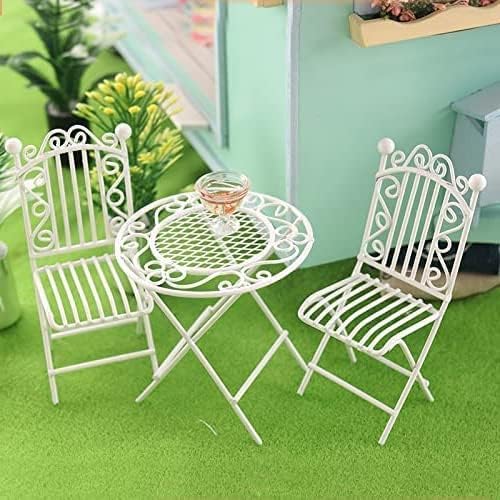 1 12 Scale Dollhouse Furniture Bistro Set, Miniature Metal Table Chairs by Cuteminifulfillsallyourfantasiesabouttheminihomeinyourdreams