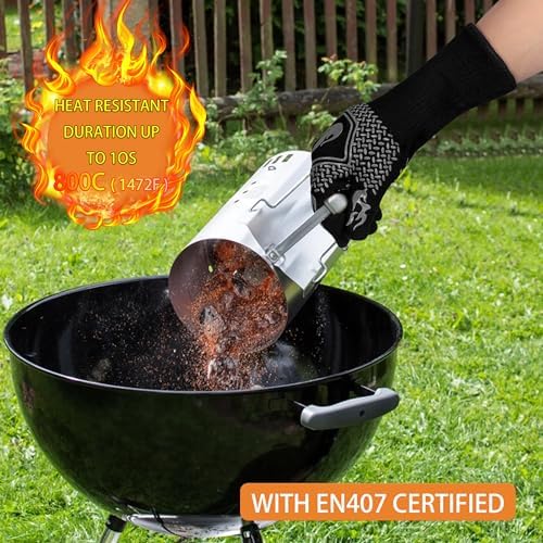 BBQ Gloves 1472F Heat Resistant Non-Slip Silicone 13.5in (Grey) - Image 4