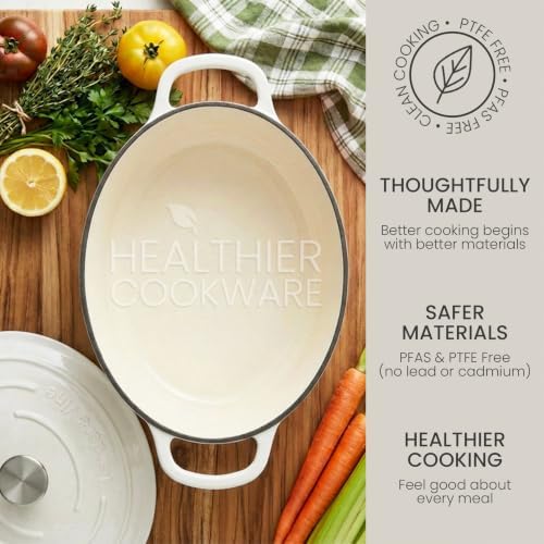 Larder & Vine 8 qt Oval Enameled Cast Iron Dutch Oven Pot, White - Image 5